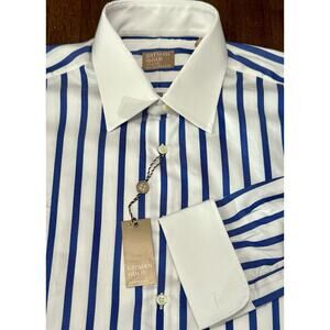 NEW Gitman Gold Shirt Blue Striped Button Up White Collar Size 16 1/2 33 $165